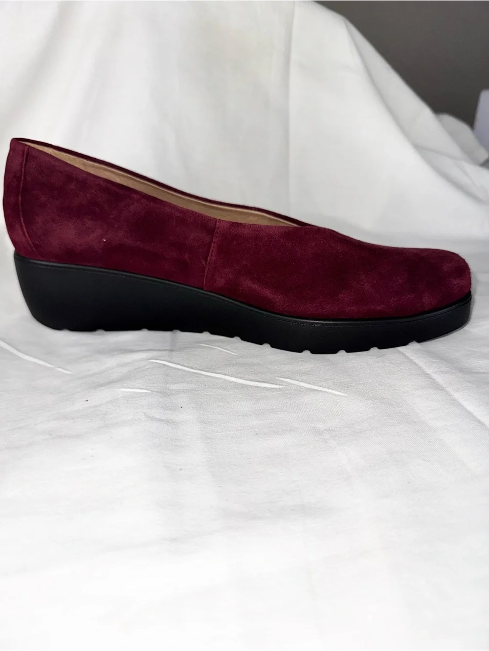 Brioso Women’s 8.5 M Burgundy Suede Leather Wedge Shoes Made Brazil NEW